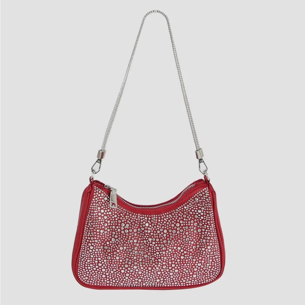 Elegant Red Rhinestone Shoulder Bag